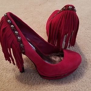 Naughty Monkey Cascade fringed suede leather heels